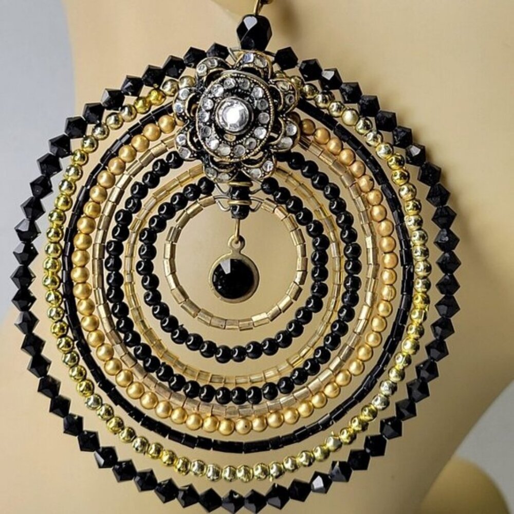 Double Circle Statement Drop Earrings Chandelier … - image 3